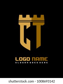 Fortress shield initial C T logo template vector