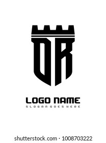 Fortress shield initial D R logo template vector