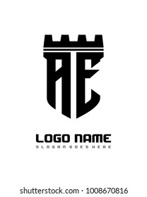 Fortress shield initial A E logo template vector