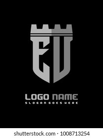 Fortress shield initial E U logo template vector