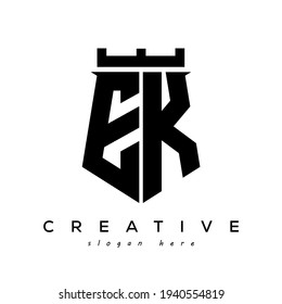 Fortress shield initial EK logo vector design