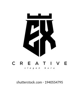Diseño del vector inicial del logotipo EX del blindaje de fortaleza