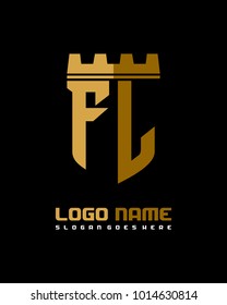 Fortress shield initial F L logo template vector