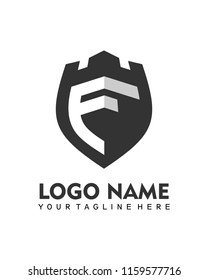Fortress shield with initial F logo template vector