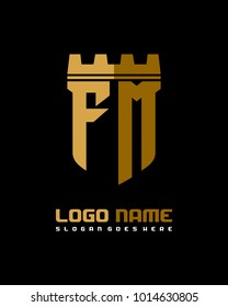 Fortress shield initial F M logo template vector