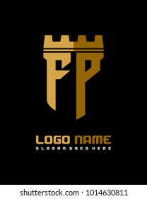 Fortress shield initial F P logo template vector