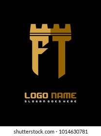 Fortress shield initial F T logo template vector