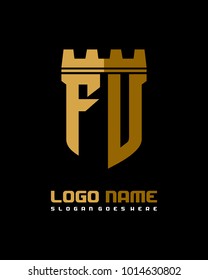 Fortress shield initial F U logo template vector