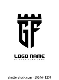 Fortress shield initial G F logo template vector