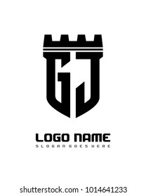 Fortress shield initial G J logo template vector