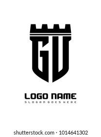 Fortress shield initial G U logo template vector