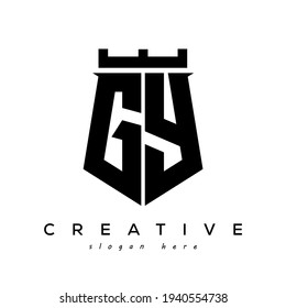 Diseño del vector del logotipo GY inicial del blindaje de la fortaleza