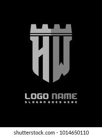 Fortress shield initial H W logo template vector