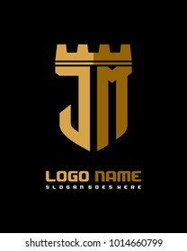 Fortress shield initial J M logo template vector