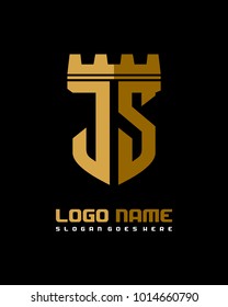 Fortress shield initial J S logo template vector