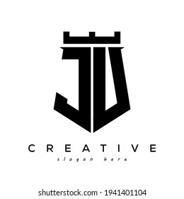 Fortress shield initial JU logo vector design