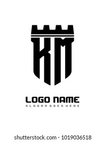 Fortress shield initial K M logo template vector