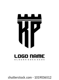 Fortress shield initial K P logo template vector