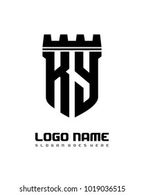Fortress shield initial K Y logo template vector