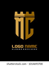 Fortress shield initial M C logo template vector