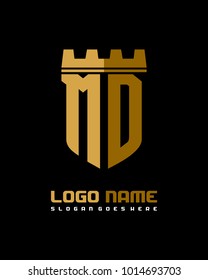Fortress shield initial M D logo template vector