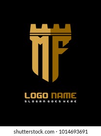 Fortress shield initial M F logo template vector