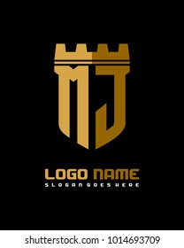 Fortress shield initial M J logo template vector