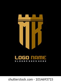 Fortress shield initial M K logo template vector