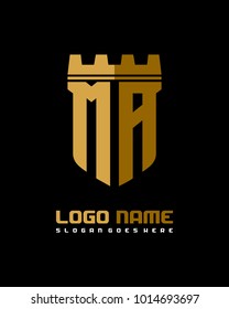 Fortress shield initial M A logo template vector