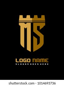 Fortress shield initial M S logo template vector