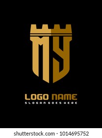 Fortress shield initial M Y logo template vector