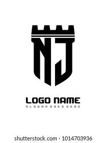 Fortress shield initial N J logo template vector