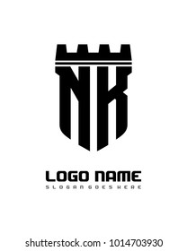 Fortress shield initial N K logo template vector