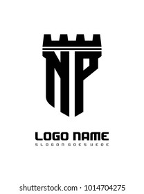 Fortress shield initial N P logo template vector