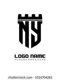 Fortress shield initial N Y logo template vector