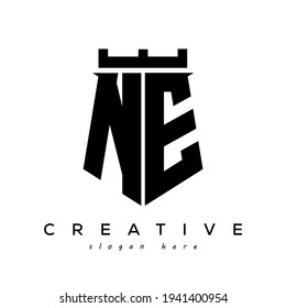Diseño de vectores de logotipo NE inicial de protección de fortaleza
