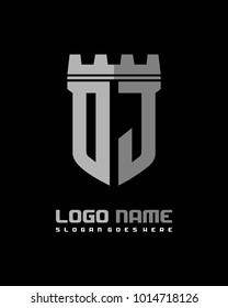 Fortress shield initial O J logo template vector