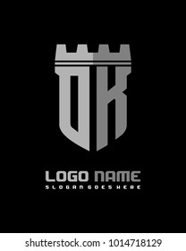 Fortress shield initial O K logo template vector