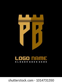 Fortress shield initial P B logo template vector