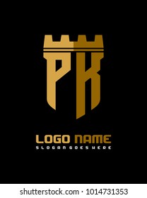 Fortress shield initial P K logo template vector
