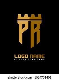 Fortress shield initial P R logo template vector