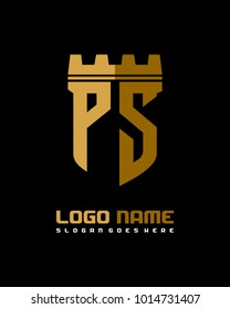 Fortress shield initial P S logo template vector