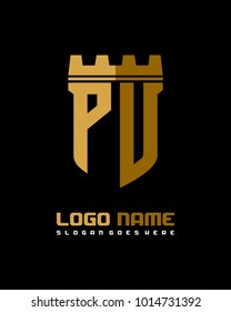 Fortress shield initial P U logo template vector