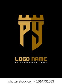 Fortress shield initial P Y logo template vector