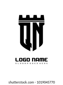 Fortress shield initial Q N logo template vector
