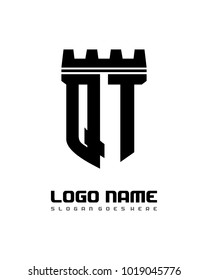 Fortress shield initial Q T logo template vector