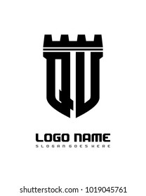Fortress shield initial Q U logo template vector