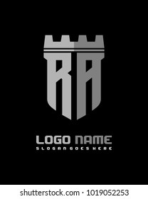Fortress shield initial R A logo template vector