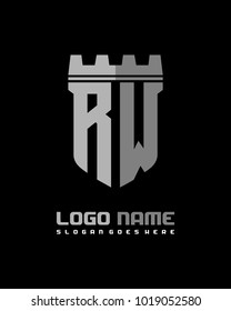 Fortress shield initial R W logo template vector