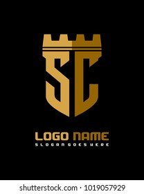Fortress shield initial S C logo template vector